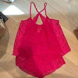 Women's Pink Lace Sleepwear Set